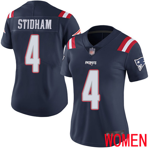 New England Patriots Limited Navy Blue Women #4 Jarrett Stidham NFL Jersey Rush Vapor